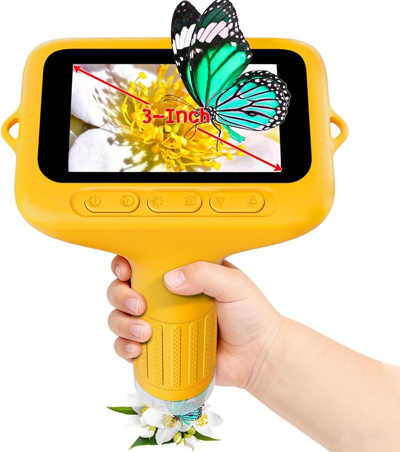 Skybasic Digital Microscope for Kids, 3" Screen 1000X Handheld Microscope HD Pocket Portable Microscopes Camera, Science Edu Fun Birthday Gifts Toys for Ages 4-12 Children Students Boys Girls -Yellow - Image 1
